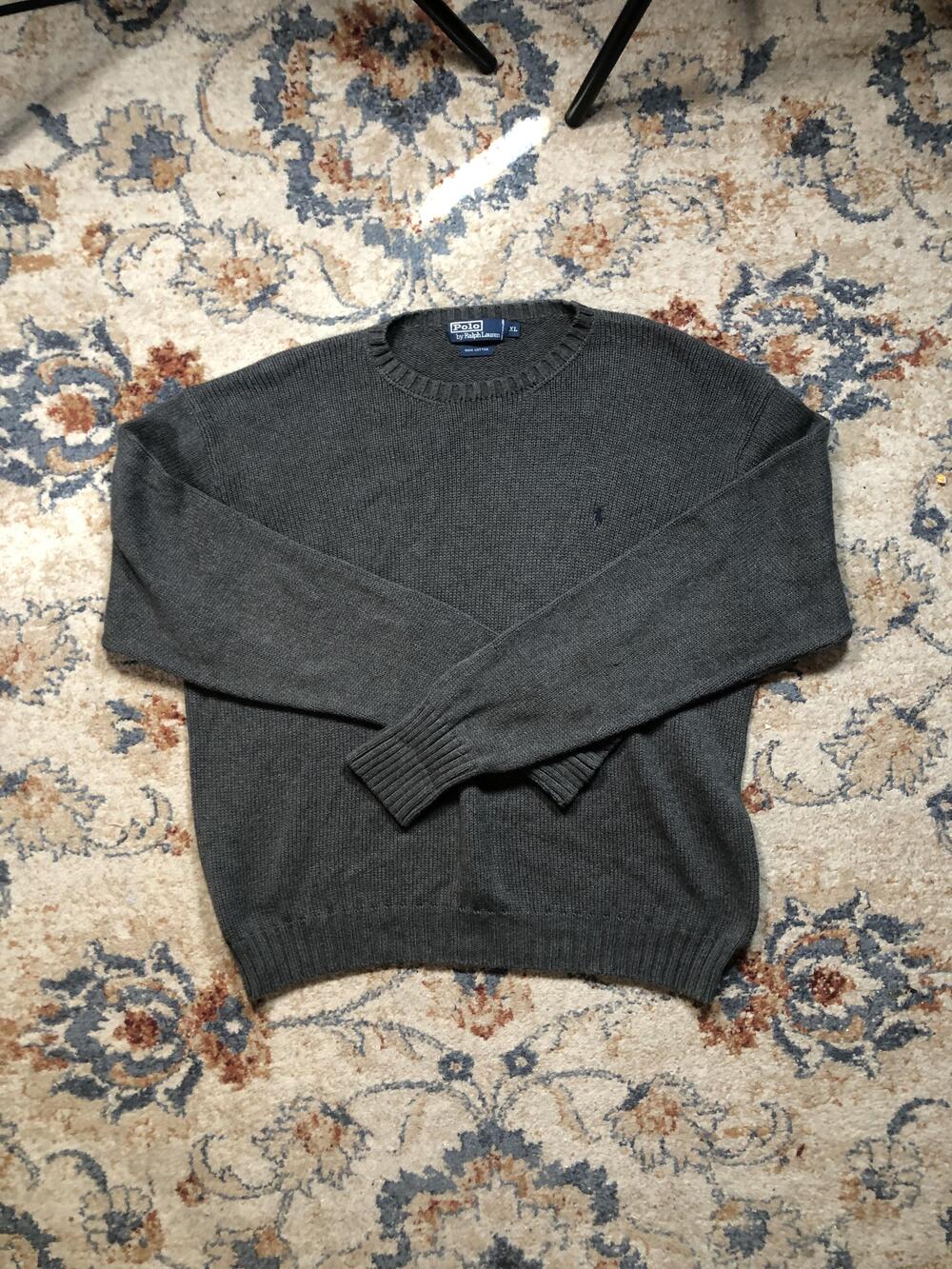 Polo Ralph Lauren Sweater Mens Extra Large Gray Crewneck Pullover Cotton Classic